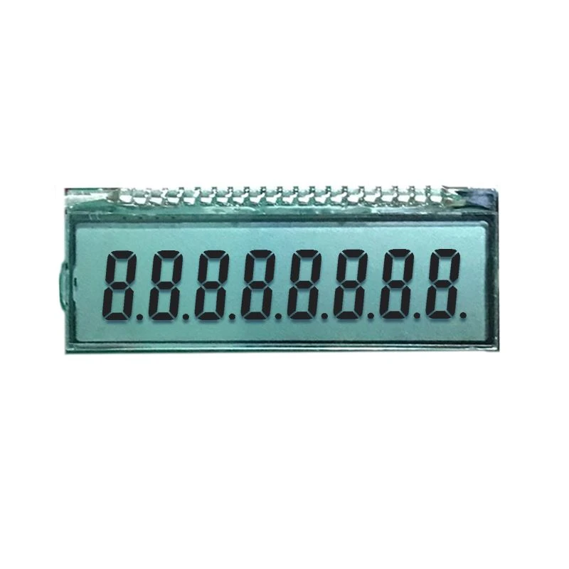 Kohandatud mustvalge mustvalge mustvalge 7-segmendiline 8-kohaline LCD-ekraan koos kontaktiga