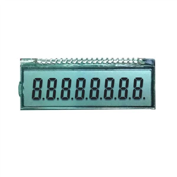 Kohandatud mustvalge mustvalge mustvalge 7-segmendiline 8-kohaline LCD-ekraan koos kontaktiga